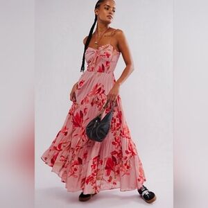 Free People Pink and Red Sundrenched Maxi Dress Size L